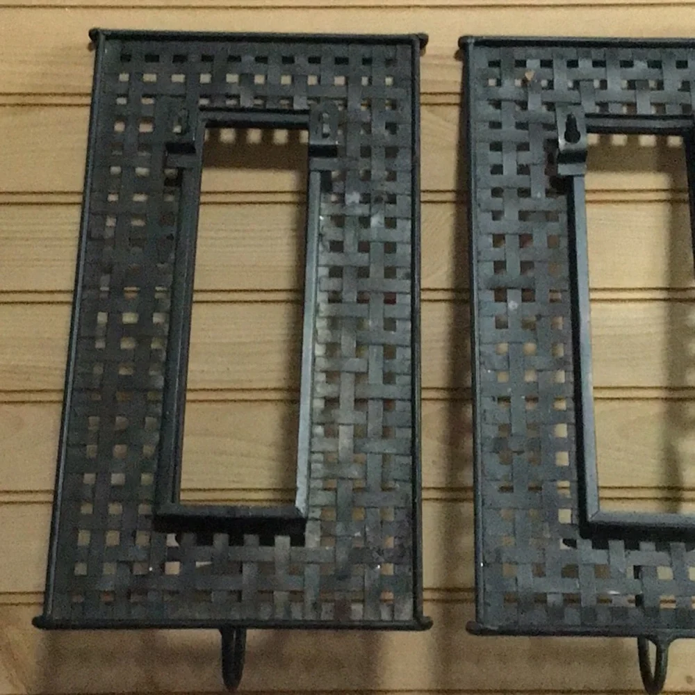 Vintage Black Metal Wall Geometric Woven Check Design Candle Holder Wall Sconces